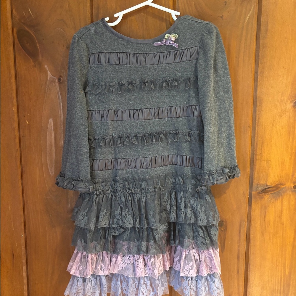 Kate Mack Charcoal Dress with Lavender Lace